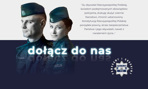 Plakat rekrutacyjny, twarz policjantki i policjanta